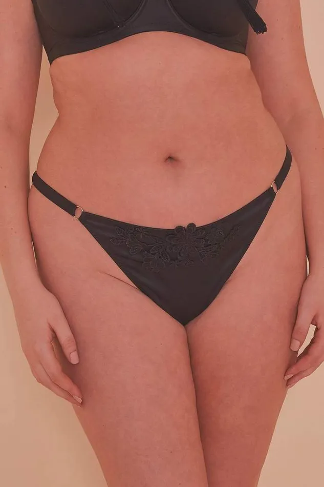 luxintenebrislingerie Plus Size Virginia Guipure Black Satin and Mesh Plus Size Tanga Panties
