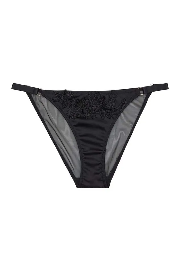 luxintenebrislingerie Plus Size Virginia Guipure Black Satin and Mesh Plus Size Tanga Panties