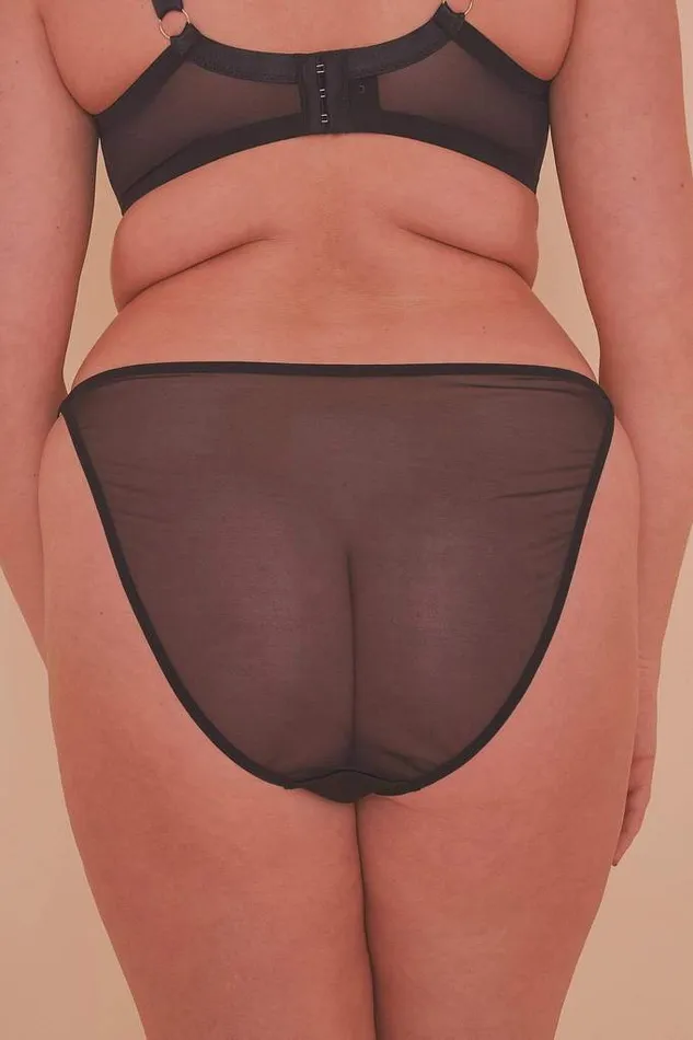 luxintenebrislingerie Plus Size Virginia Guipure Black Satin and Mesh Plus Size Tanga Panties