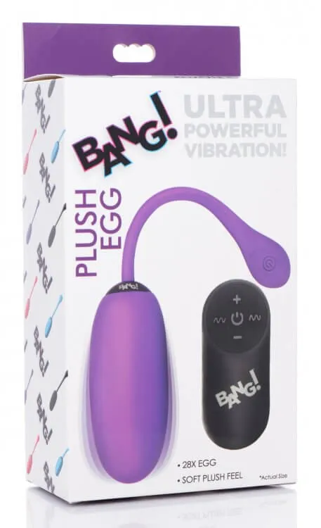 Bang 28X Plush Egg Vibrator with Remote Control Purple 7 Patterns 4 Intensities XR Brands Female Sex Toys
