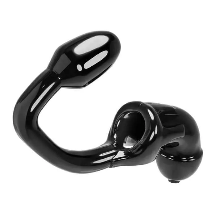 OXBALLS Oxballs Tailpipe Cock and Ass Lock Black FlexTPR Chastity Cage with Butt Plug Male Sex Toys