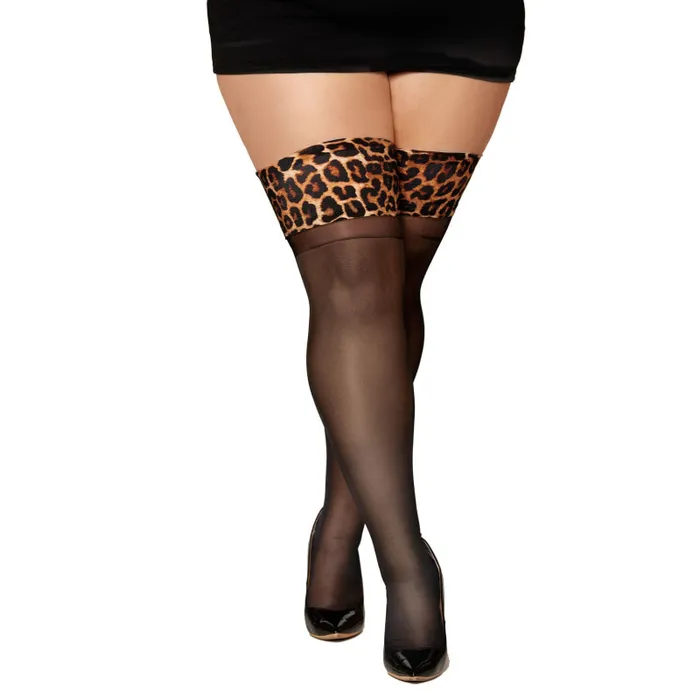 Dreamgirl Anal Leopard Top Thigh High Queen Size Leopard Black