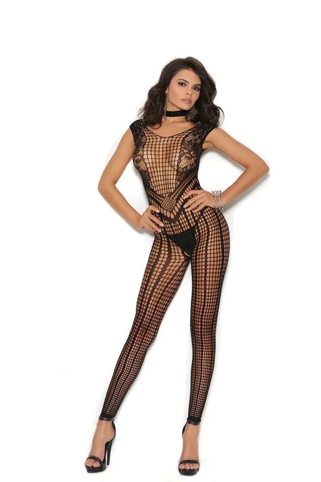 Elegant Moments Bodystockings Playsuits Crochet Footless Bodystocking With Open Crotch One Size Black Elegant Moments Bodystockings Playsuits Crochet Footless Bodystocking With Open Crotch One Size Black
