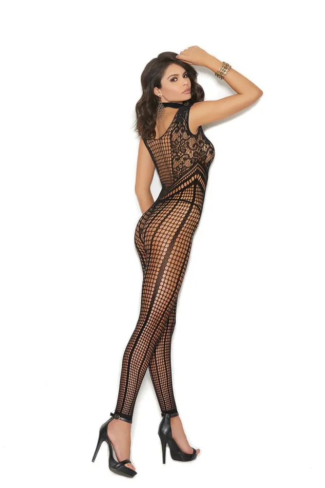 Elegant Moments Bodystockings Playsuits Crochet Footless Bodystocking With Open Crotch One Size Black Elegant Moments Bodystockings Playsuits Crochet Footless Bodystocking With Open Crotch One Size Black