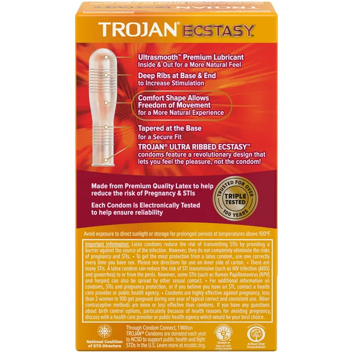 Castle Megastore Female Sex Toys Trojan Ecstasy Lubricated Latex Condoms 10 pk