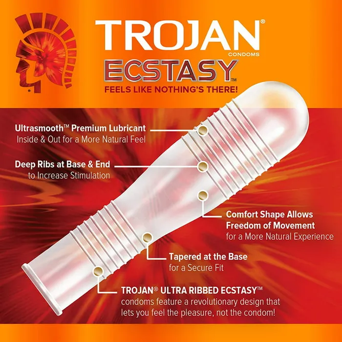 Castle Megastore Female Sex Toys Trojan Ecstasy Lubricated Latex Condoms 10 pk