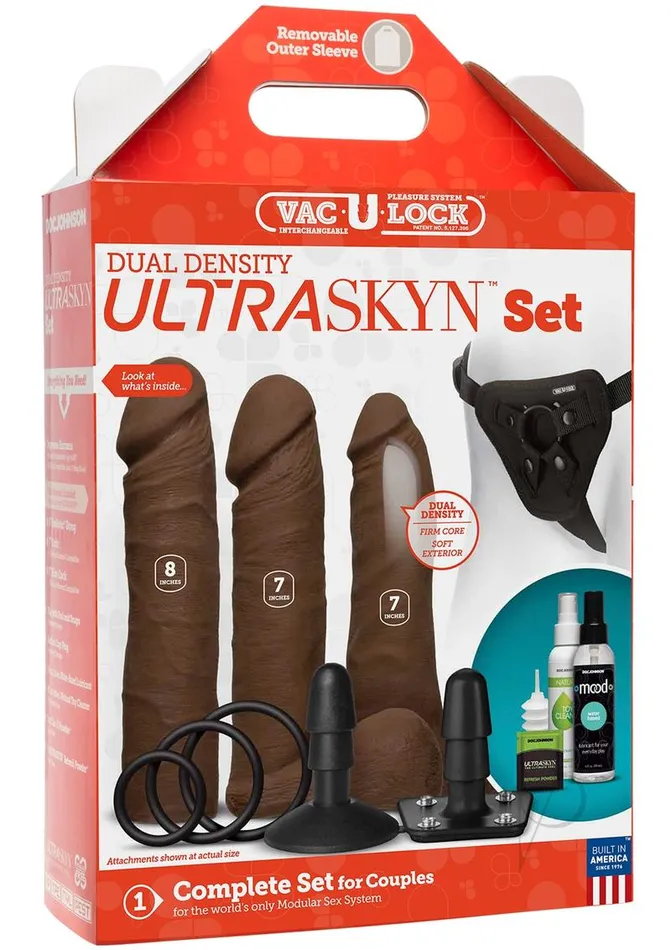 Female Sex Toys Vaculock Dual Dense Ultraskyn Set Choc VacULock