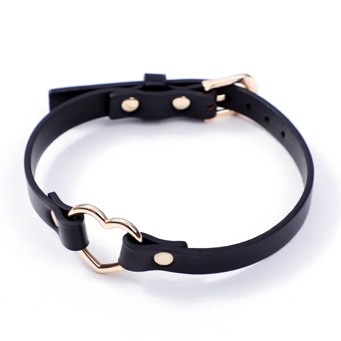 Male Sex Toys ZYL Leather ZYL Faux Leather Gold Heart Choker