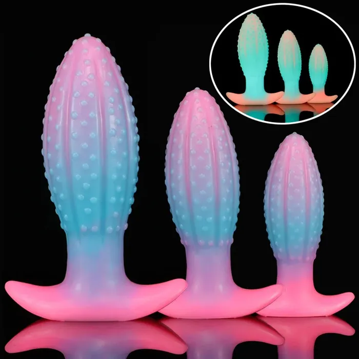 Anal Domlust Luminous Silicone Dildo Butt Plug Knots Anal Dildos Sex Toys for Women Men