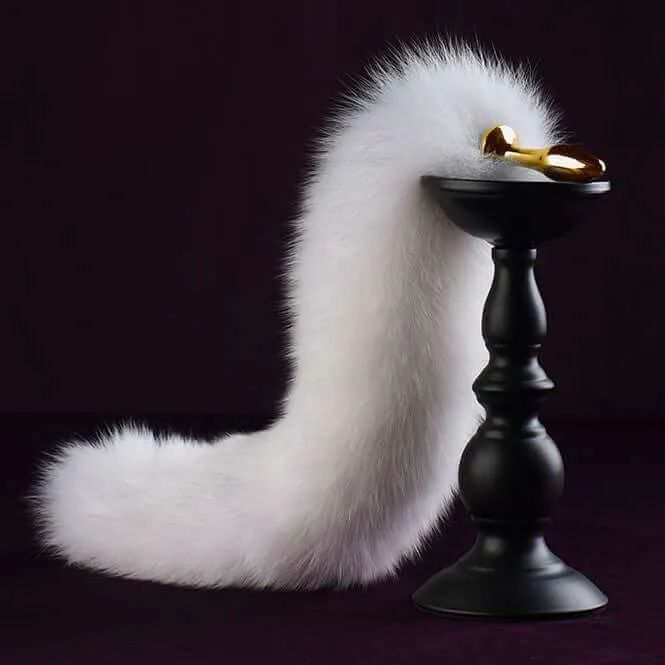Anal White Fox Fur Tail Small Butt Plug by UPKO UPKO