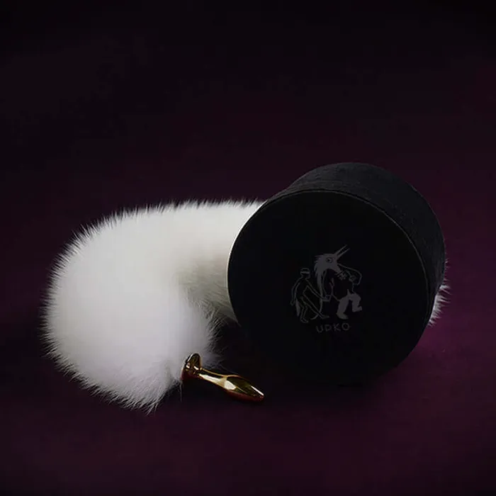 Anal White Fox Fur Tail Small Butt Plug by UPKO UPKO