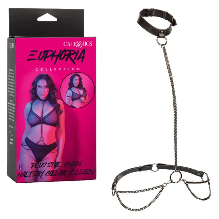 CalExotics Euphoria Collection Plus Size Chain Haltercollar and Leash Black Plus Size