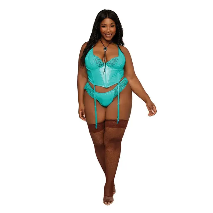 Dreamgirl International Dildos Dreamgirl Stretch Vinyl and Lace Bustier and Gstring Set Ocean 1XL Dreamgirl International Dildos Dreamgirl Stretch Vinyl and Lace Bustier and Gstring Set Ocean 1XL