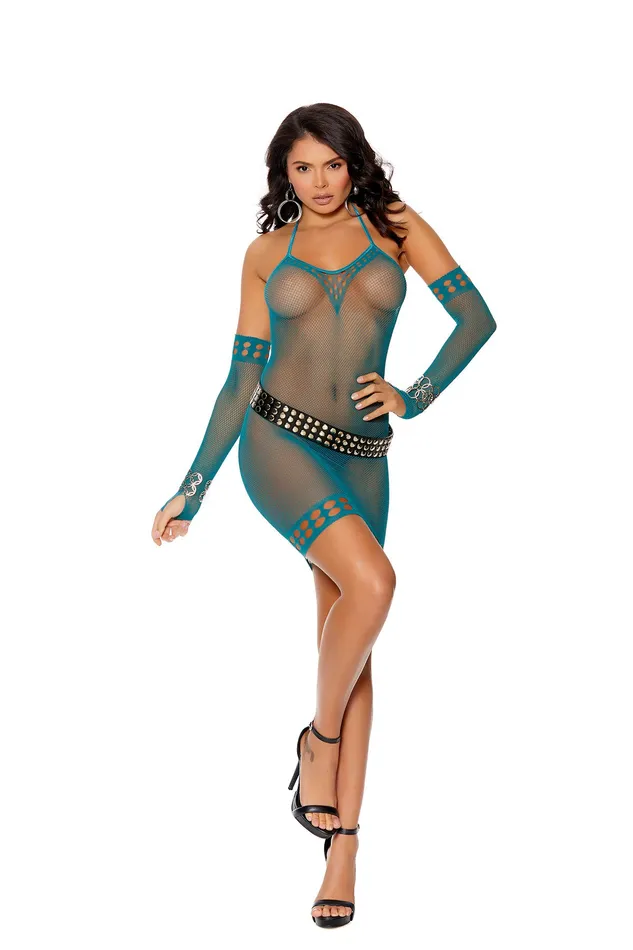 Female Sex Toys Elegant Moments Crochet Mini Dress With Matching Gloves