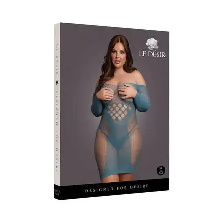 Female Sex Toys Shots America LLC Le Desir LongSleeved Net Mini Dress Ocean Deep Queen Size