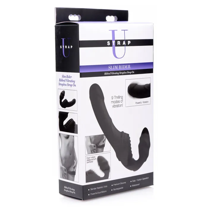 Female Sex Toys Slim Rider Ribbed Vibrating Silicone Strapless StrapOn XR Brands Strap U Female Sex Toys Slim Rider Ribbed Vibrating Silicone Strapless StrapOn XR Brands Strap U