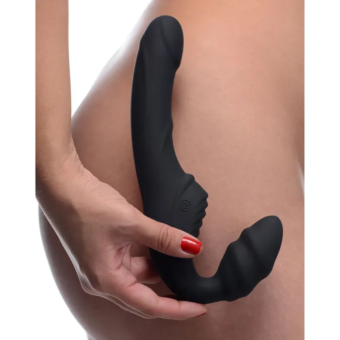 Female Sex Toys Slim Rider Ribbed Vibrating Silicone Strapless StrapOn XR Brands Strap U