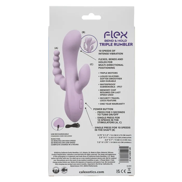 Flex Bend and Hold Triple Rumbler Purple Vibrator CalExotics Vibrators Flex Bend and Hold Triple Rumbler Purple Vibrator CalExotics Vibrators