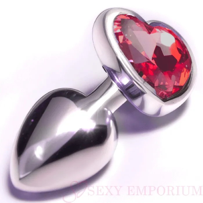 Heart Silver Butt Plug Red Jewel Princess Anal