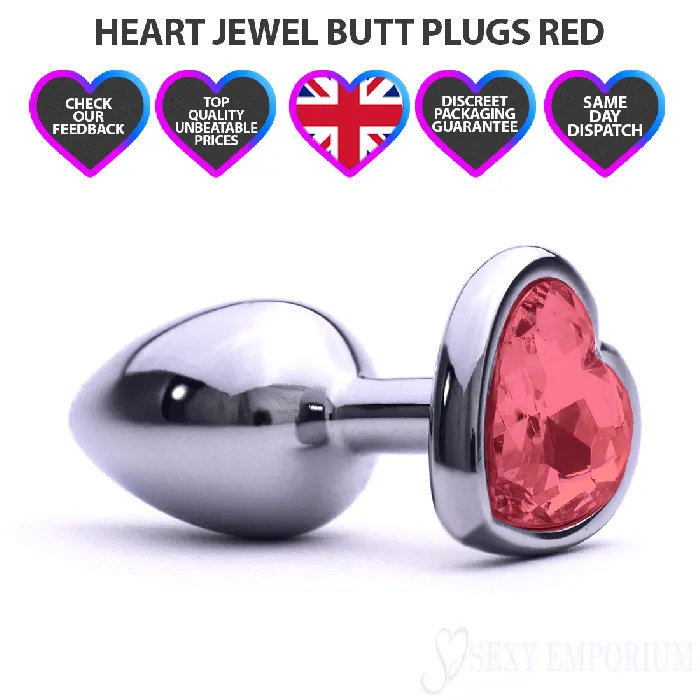 Heart Silver Butt Plug Red Jewel Princess Anal