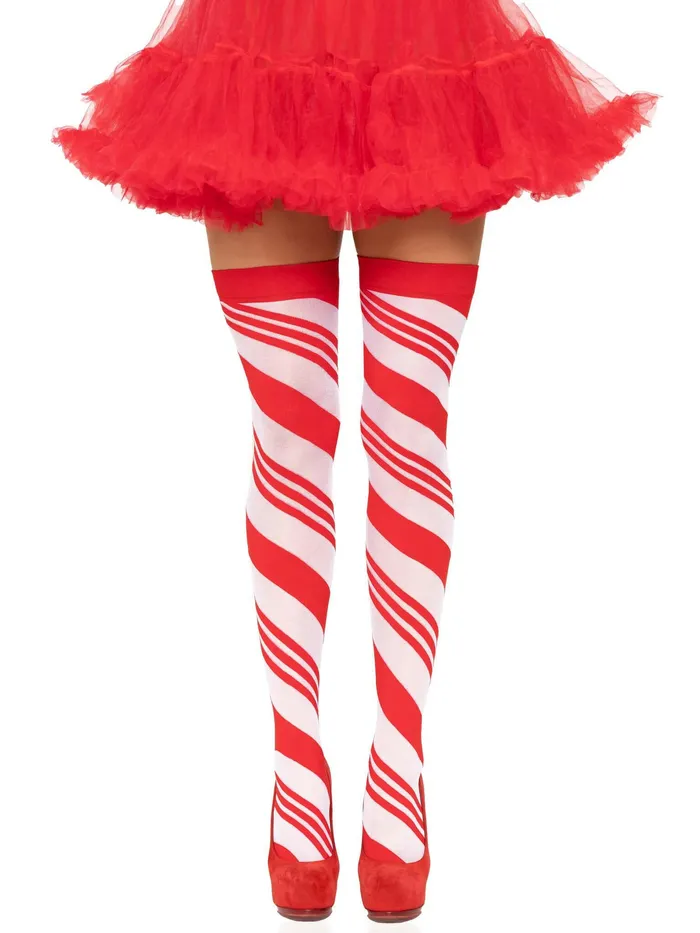 Leg Avenue Vibrators Candy Cane Thigh High One Size Whitered