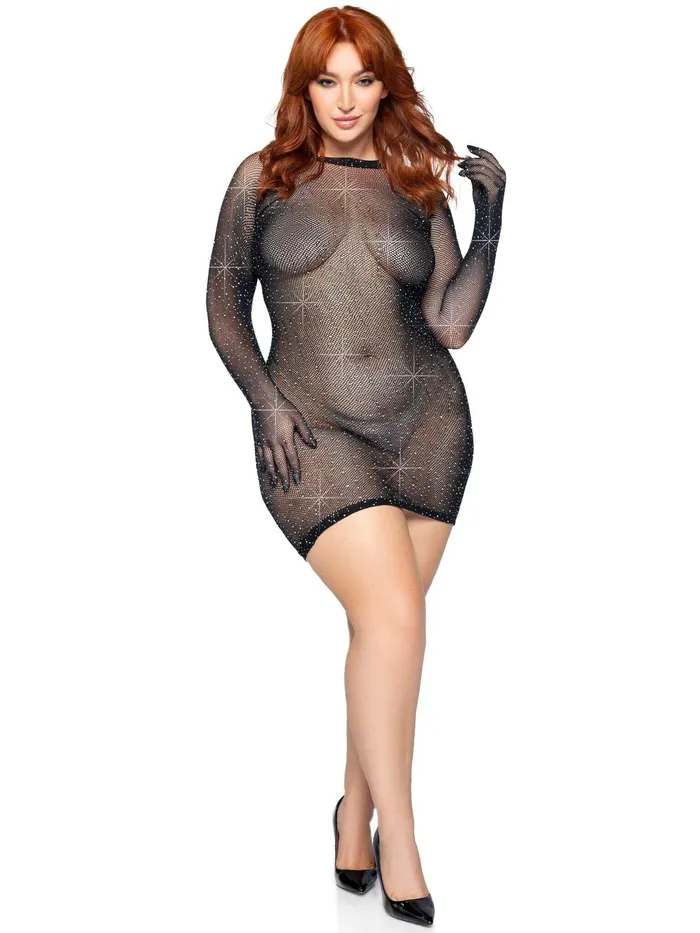 Leg Avenue Vibrators Rhinestone Fishnet Gloved Dress 1x2x