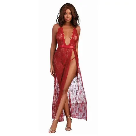 Male Sex Toys Dreamgirl International Dreamgirl Lace Gown GString Garnet XL Hanging