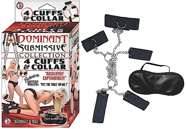 Restraints Nasstoys Dominant Submissive 4 Cuffs and Collar Black
