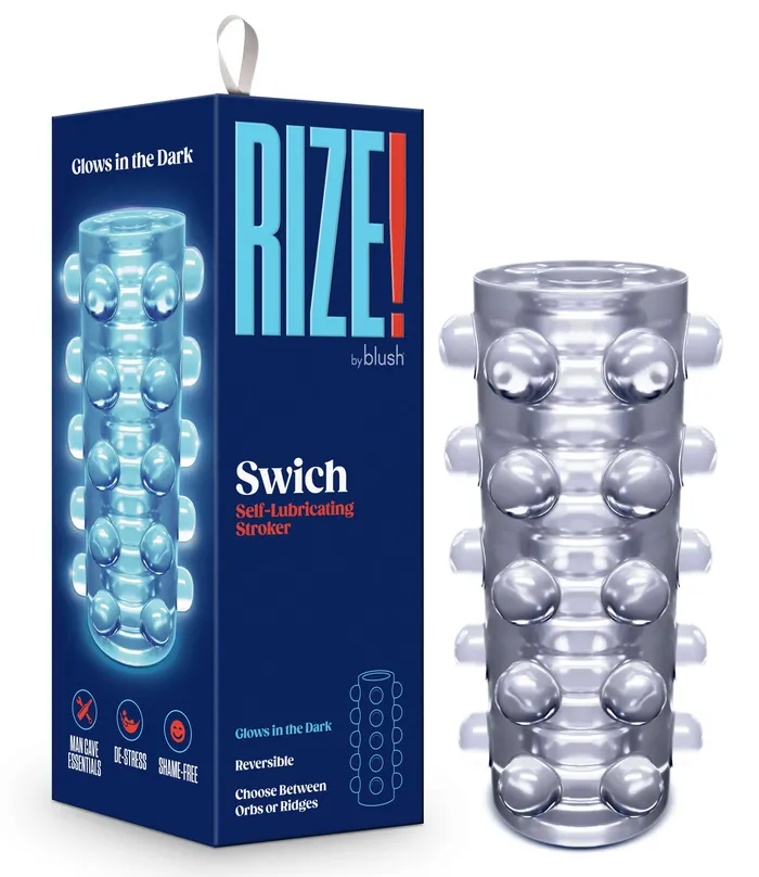 Rize Swich Glow in the Dark Self Lubricating Stroker Clear Blush Male Sex Toys Rize Swich Glow in the Dark Self Lubricating Stroker Clear Blush Male Sex Toys