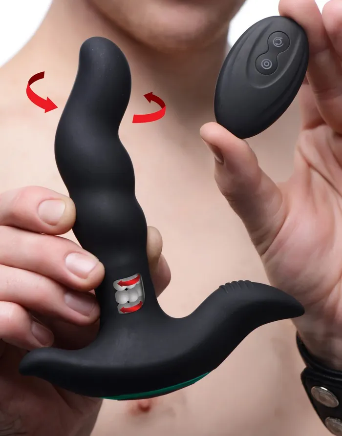 XR Brands Perineum Sex Toy Taint Stimulator Rimstatic Curved Rotating Plug with Remote Male Sex Toys