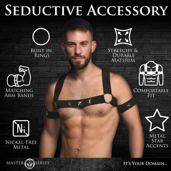 XR Brands Rave Harness Elastic Chest Harness with Arm Bands LXL Female Sex Toys
