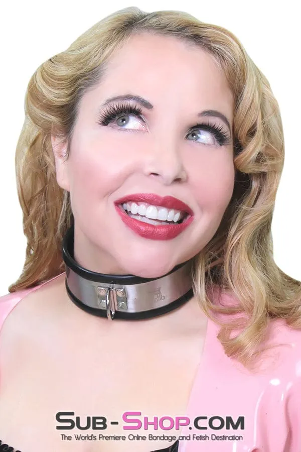 1404R Steel The Show Black Rubber Lined Locking Stainless Steel Collar Rise Dildos