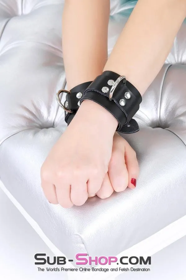 2730A Midnight Pleasures Black Leather Bondage Wrist Cuffs Autumn Restraints
