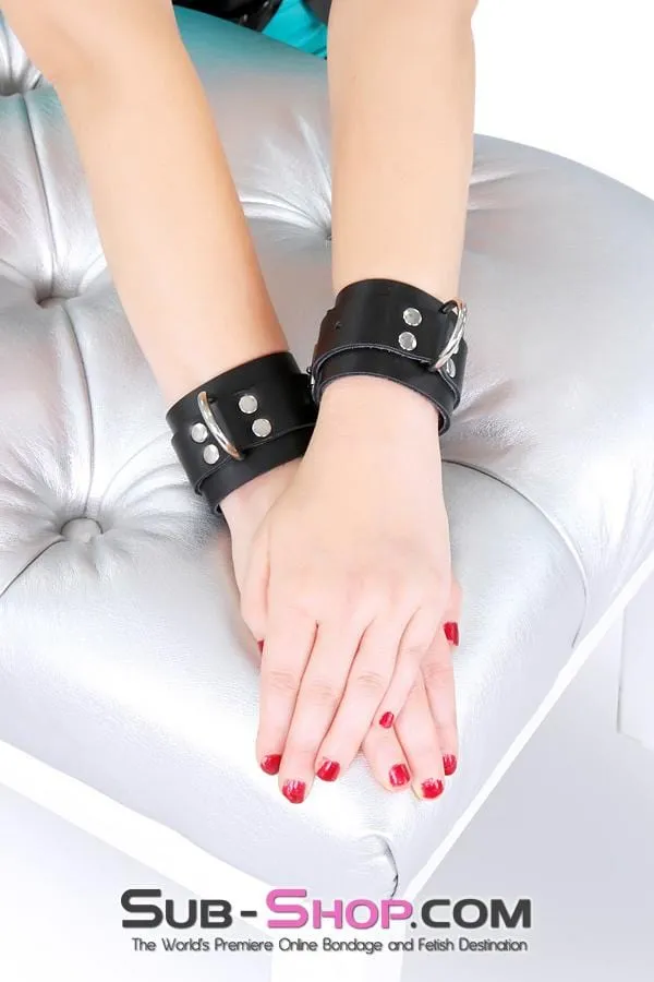 2730A Midnight Pleasures Black Leather Bondage Wrist Cuffs Autumn Restraints