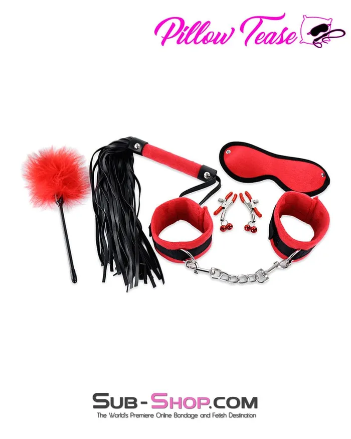 3652M Red Room Bondage Fantasy Set with Clamps Whip and Tickler MEGA Deal Moonwell Restraints
