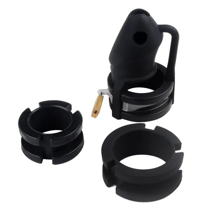 3780HS Black Silicone Cock Trap Locking Chastity Set MEGA Deal HSY Anal