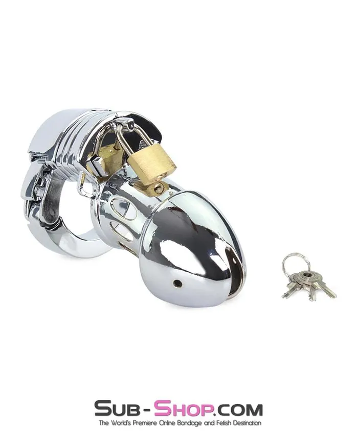 7889M Locked Away Steel Locking Chastity With 3 Length Spacers and 5 Cock Cuff Size Positions Moonwell Male Sex Toys