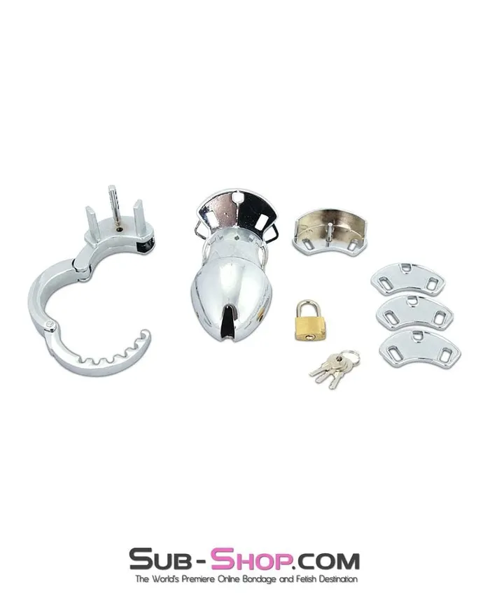 7889M Locked Away Steel Locking Chastity With 3 Length Spacers and 5 Cock Cuff Size Positions Moonwell Male Sex Toys