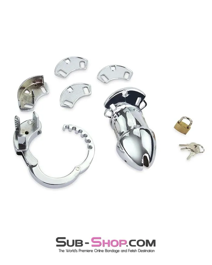 7889M Locked Away Steel Locking Chastity With 3 Length Spacers and 5 Cock Cuff Size Positions Moonwell Male Sex Toys