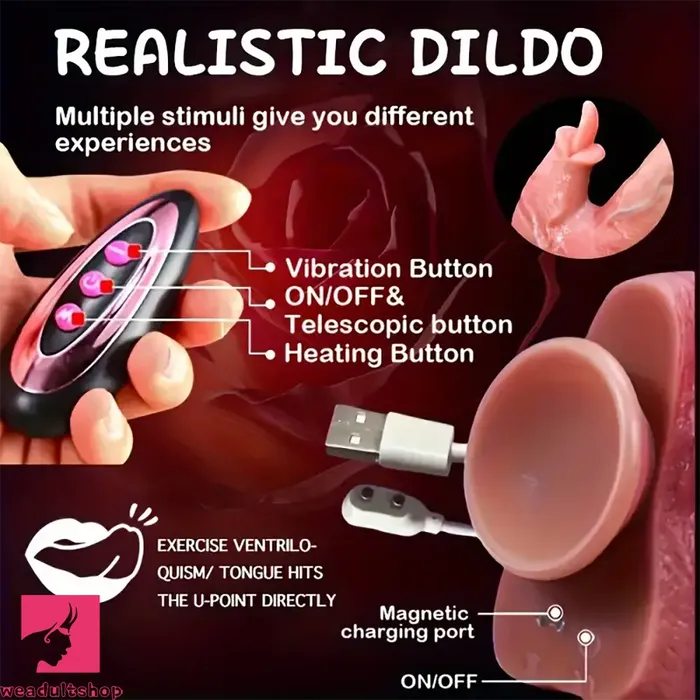 Female Sex Toys 925in 5in1 Auto Heating Thrusting Rocking Vibrating Remote Dildo Weadultshop
