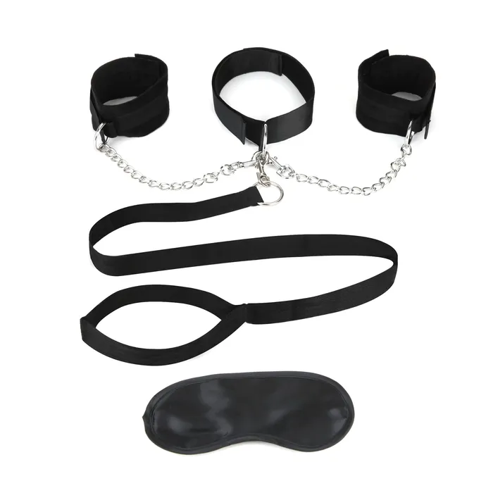 Lux Fetish Couples Sex Collar and Leash Set With Cuffs