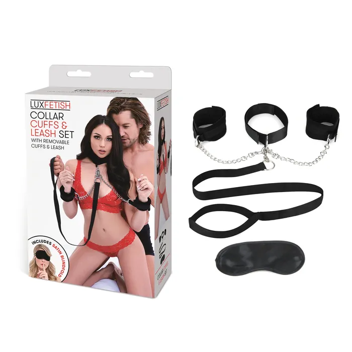 Lux Fetish Couples Sex Collar and Leash Set With Cuffs