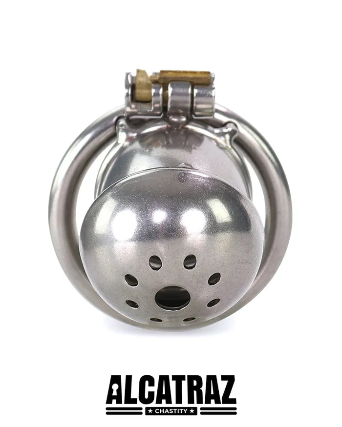 Male Sex Toys Aria 3838AR Steel Capped Tube Full Enclosure Chastity Cock Cage with 2 Cock Ring
