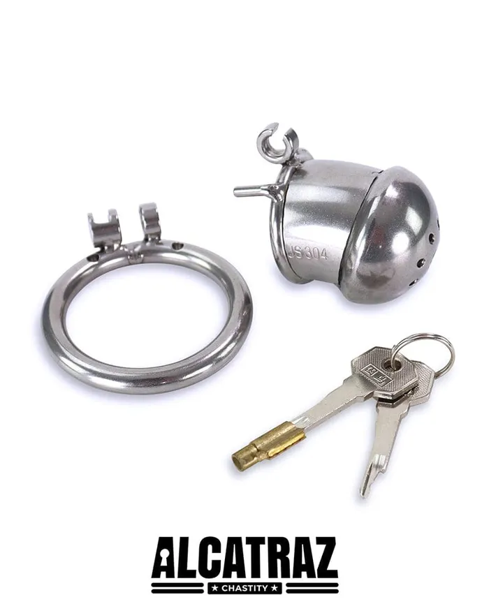 Male Sex Toys Aria 3838AR Steel Capped Tube Full Enclosure Chastity Cock Cage with 2 Cock Ring
