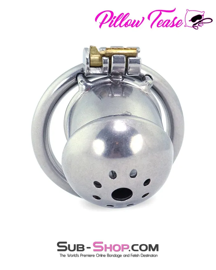 Male Sex Toys Aria 3838AR Steel Capped Tube Full Enclosure Chastity Cock Cage with 2 Cock Ring
