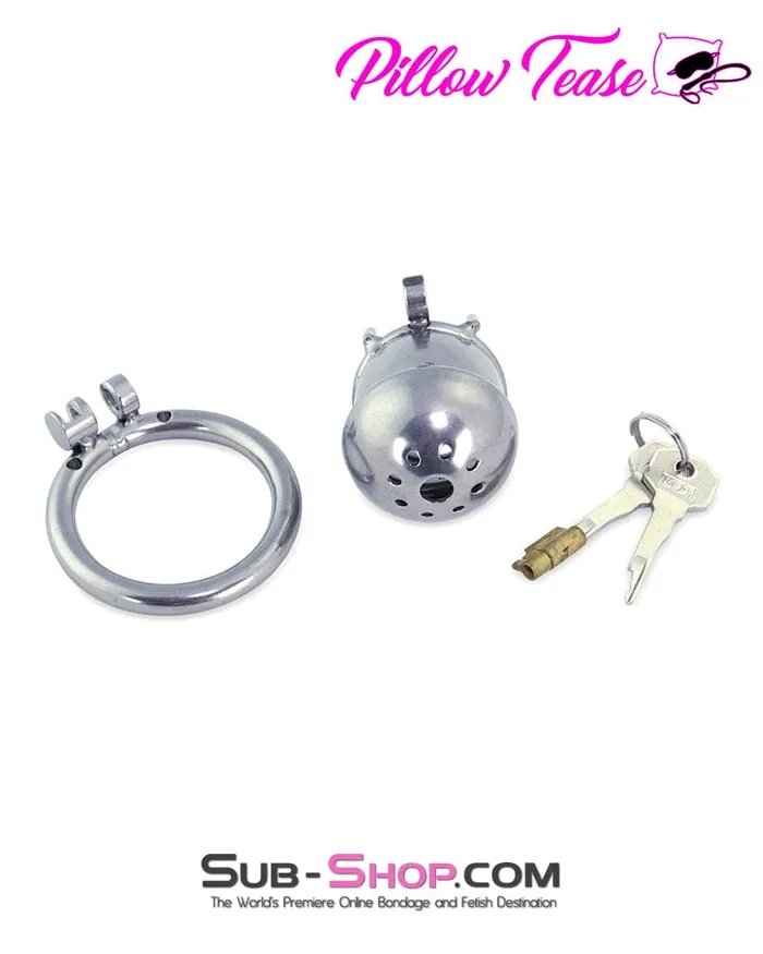 Male Sex Toys Aria 3838AR Steel Capped Tube Full Enclosure Chastity Cock Cage with 2 Cock Ring