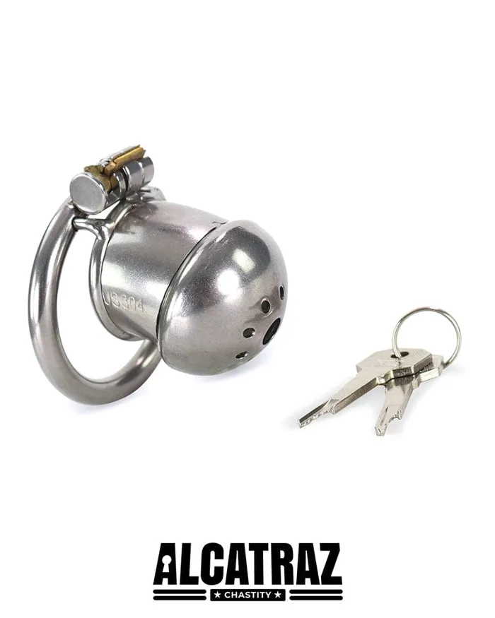 Male Sex Toys Aria 3838AR Steel Capped Tube Full Enclosure Chastity Cock Cage with 2 Cock Ring