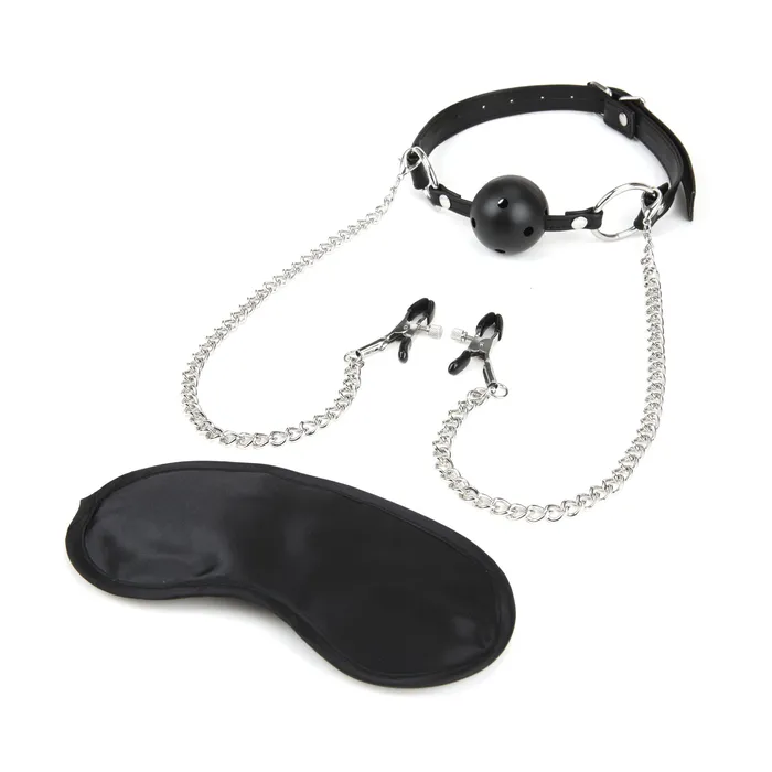 Male Sex Toys Lux Fetish Breathable Ball Gag With Nipple Clamps Chain