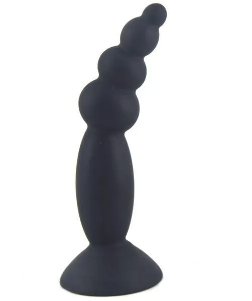 Male Sex Toys Moonwell 1865M Mini Beaded Silicone Anal Training Plug with Suction Cup Base LAST CHANCE Final Closeout
