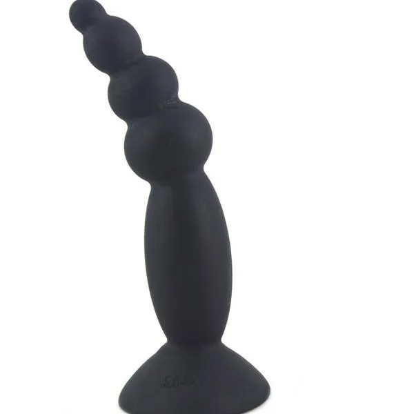 Male Sex Toys Moonwell 1865M Mini Beaded Silicone Anal Training Plug with Suction Cup Base LAST CHANCE Final Closeout